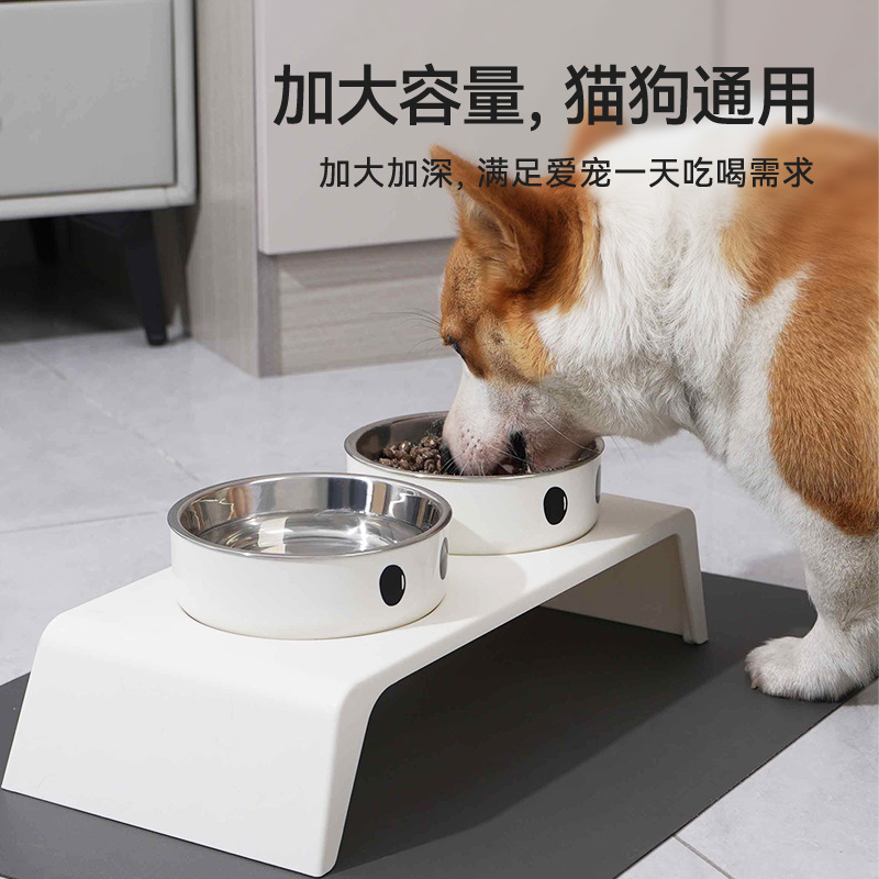 Tazón para mascotas Tazón para gatos anti-volcado Tazón para gatos Protector de cuello para gatos Tazón para perros Tazón doble de acero inoxidable Tazón para perros nuevo transfronterizo al por mayor