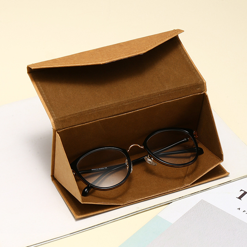 新款太阳镜盒墨镜PU便携抗压牛皮纸三角折叠眼镜盒可印字厂家批发