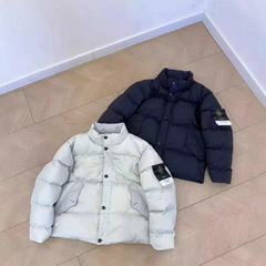 石头潮牌罗盘金属色尼龙加厚棉服面包服男拉链保暖蓬松外套