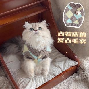Cute Kitten Clothes Autumn and Winter Warm Cold-proof Cotton Puppet Silver Gradual Blue Cat Pet Two-legged Knitted Sweater