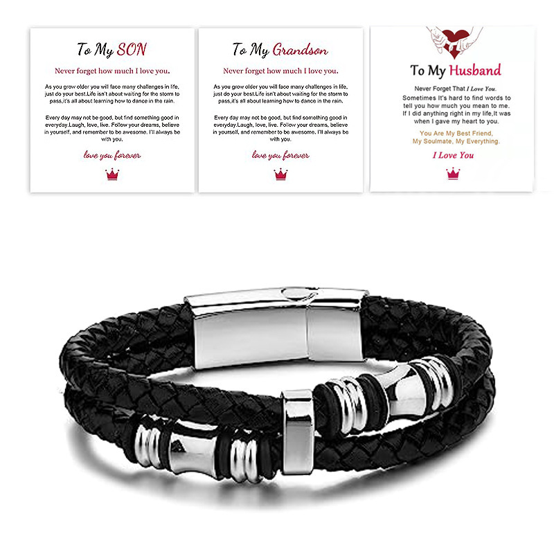 Xinghe cross-border new leather bracelet wholesale black leather stainless steel men's bracelet simple leather bracelet bracelet Xinghe cross-border new leather bracelet wholesale black leather stainless steel men's bracelet simple leather bracelet bracelet