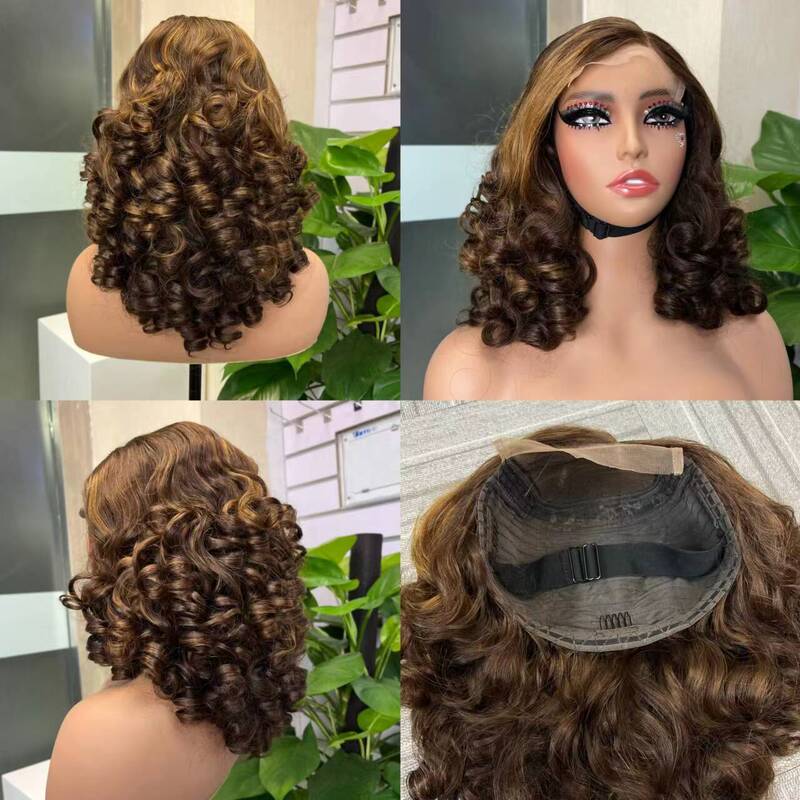 5x 5 bouncy curly super double draw SDD lace wig100% human hair