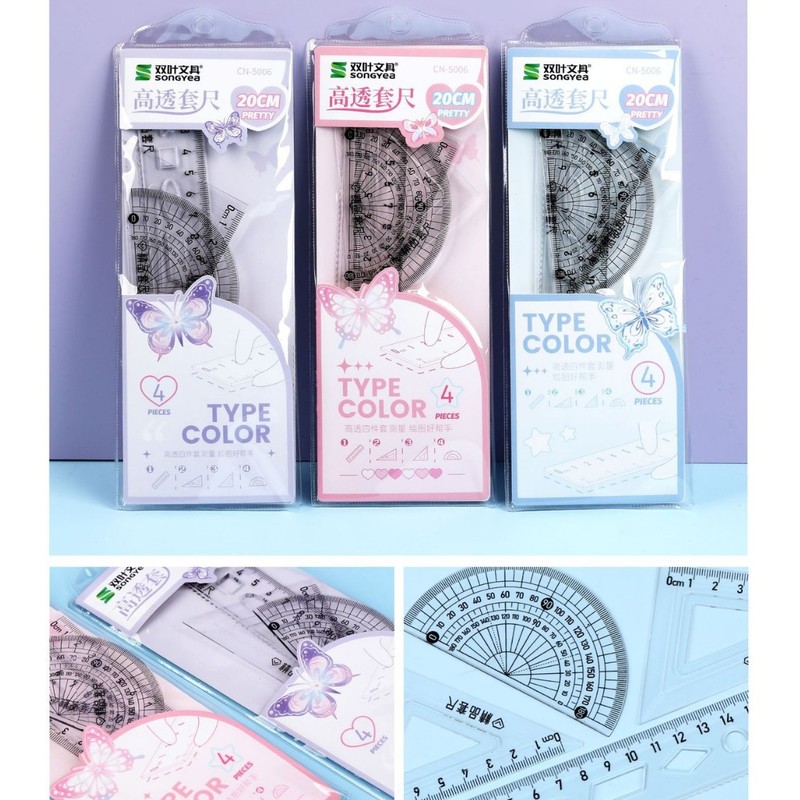 工場卸売新しいクリエイティブ透明定規学生定規三角プレート試験絵画 4 ピース定規卸売|undefined