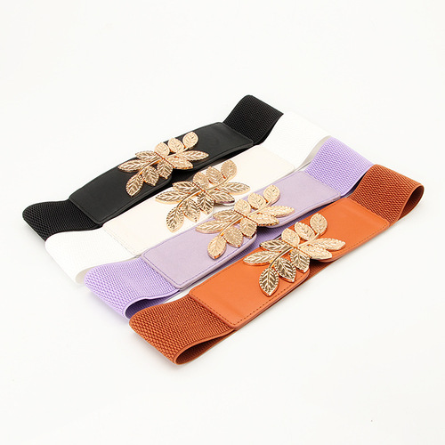 FASHION WOMAN BELT ALLOY LEAF BUTTON ELASTIC BAND VERSATILE DRESS SHIRT ACCESSORY BELT