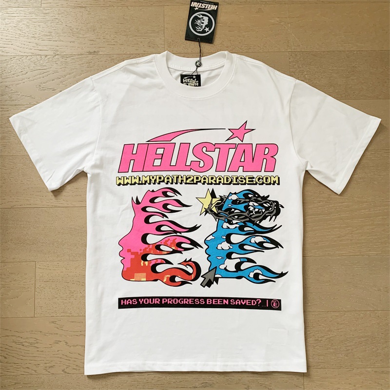 2024 새로운 여름 대외 무역 유럽과 미국의 트렌디 브랜드 Hell Star 남성과 여성 대형 루즈 풀오버 캐주얼 반팔 티셔츠