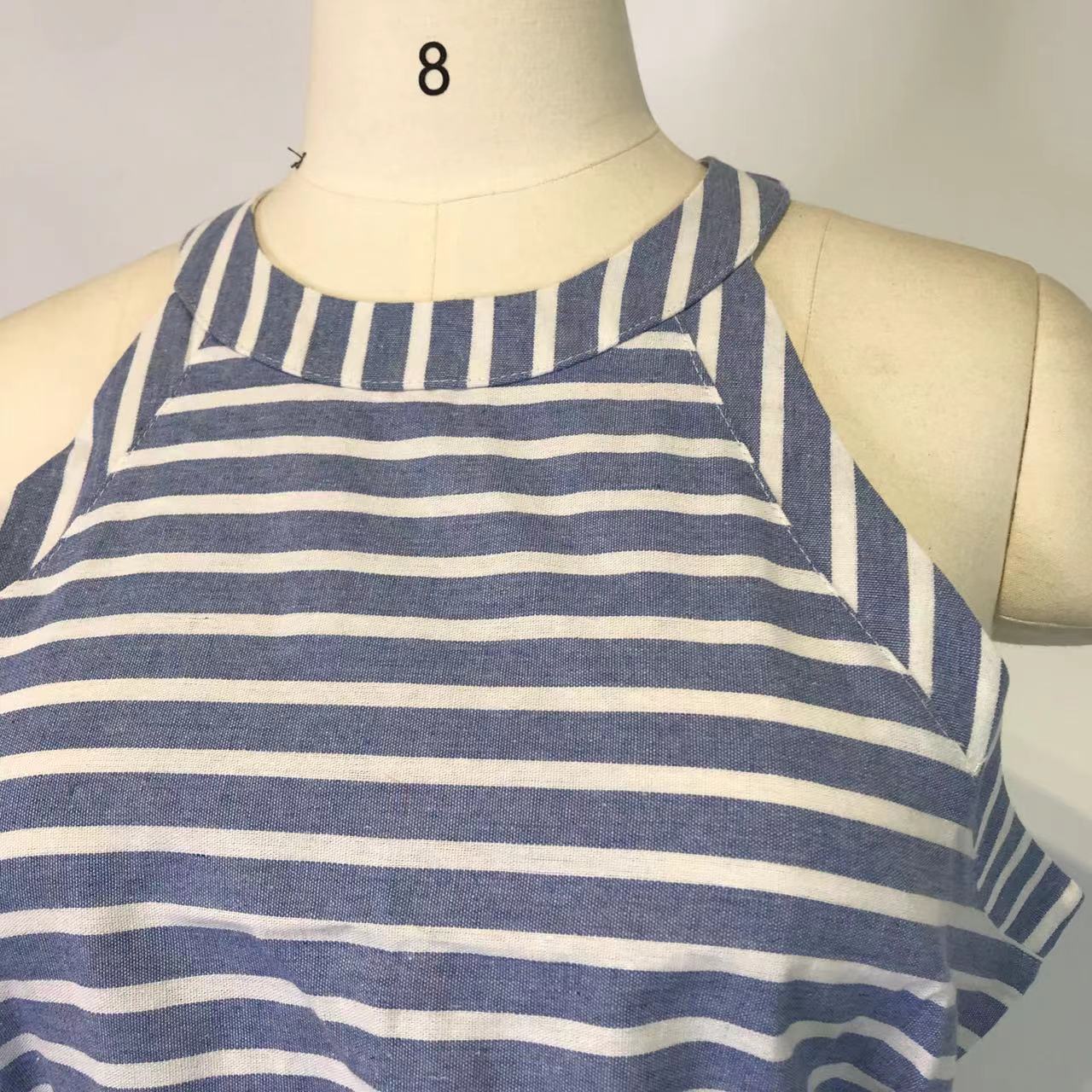 Jumpsuit Striped Strapless round Neck Zipper Casual Pants Summer