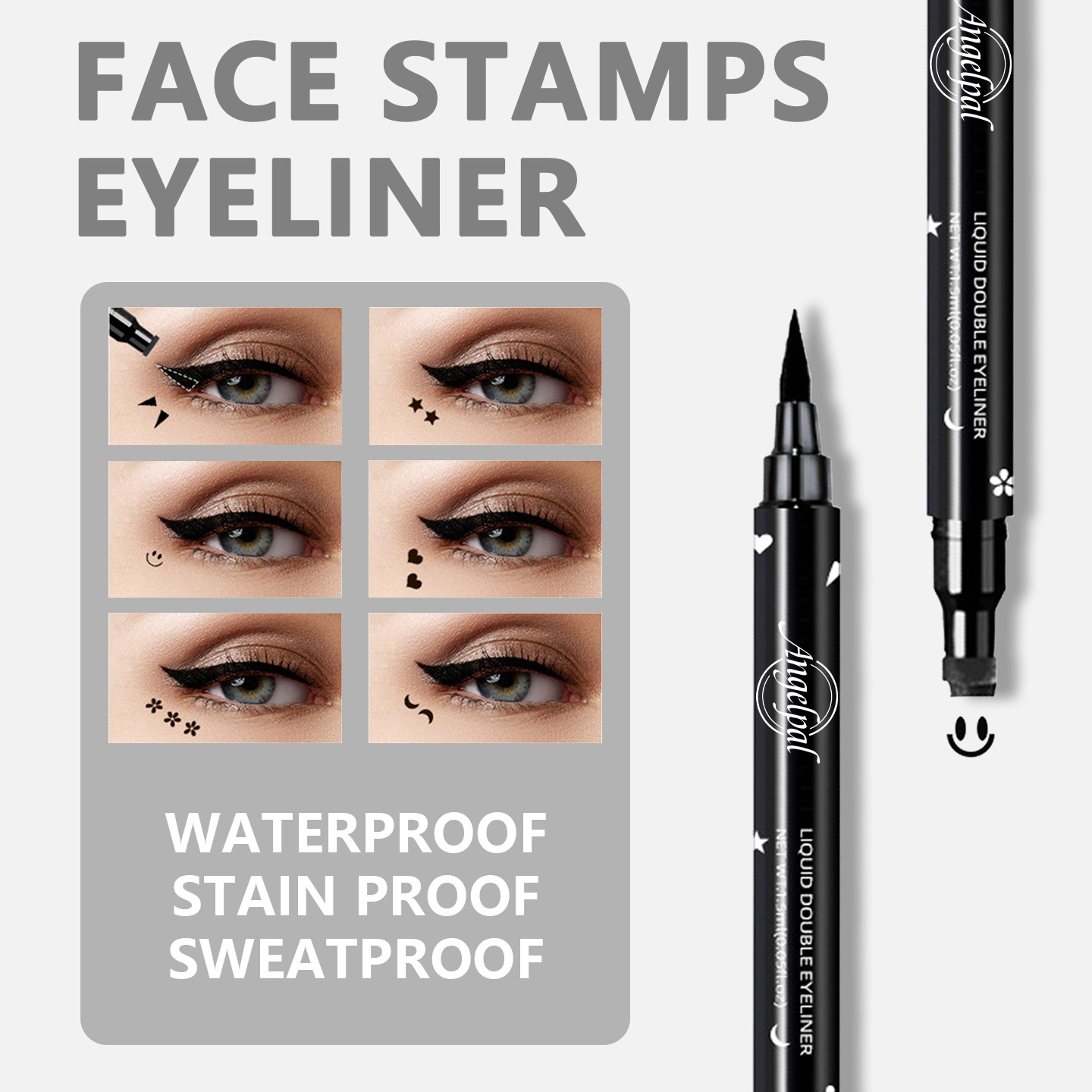 Cross-Border Double-Ended Seal Eyeliner with Cute Pattern Seal Embellishment Waterproof Non-Smudge Easy-To-Color Eyeliner Single