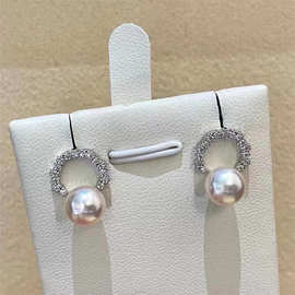 淡水珍珠乔妹花环耳钉7-8mm馒头珠通体S925银基本无暇高品质耳钉