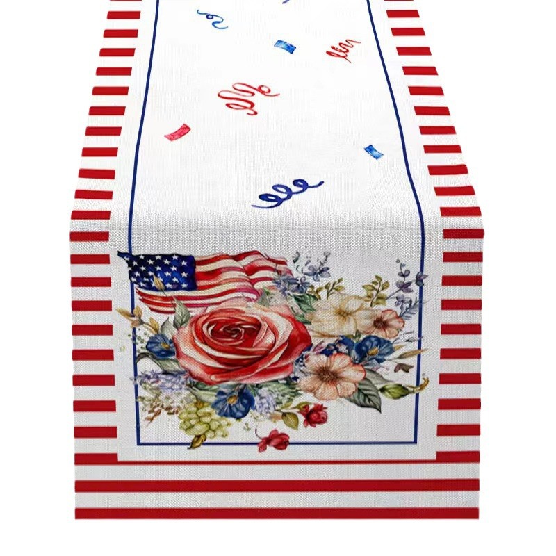 7.14 Día de la Independencia de los Estados Unidos bandera de mesa mesa de té decoración de mesa de aislamiento térmico lino impresa mesa decoración de tela