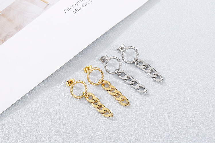 simple circle thick chain titanium earrings necklace chain set wholesale nihaojewelry