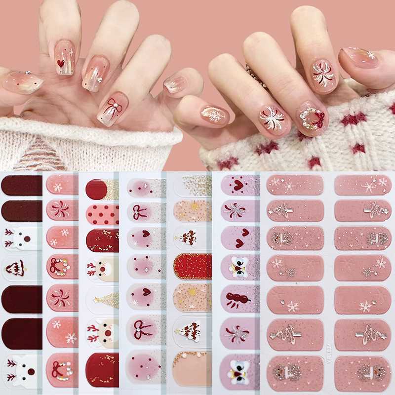 New Year Fireworks Snowflake Line Cartoon No-Bake Nail Stickers Waterproof Gel Nail Art Stickers Full Patch Cross-Border