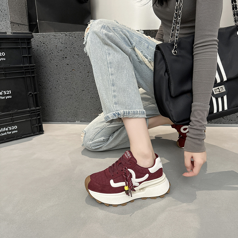 Genuine Leather Thick-Soled Heightening Film-Soled Forrest Gump Shoes for Women in Autum Versatile Casual Sports Running Shoes for Women Nxj68097