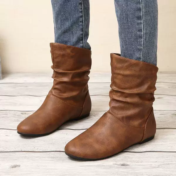 European and American Foreign Trade Women's Shoes Flats Pleated Pile Boots 2025 Autumn and Winter Soft-Soled Slip-On Boots Wholesale Non-Slip Slip-Ons