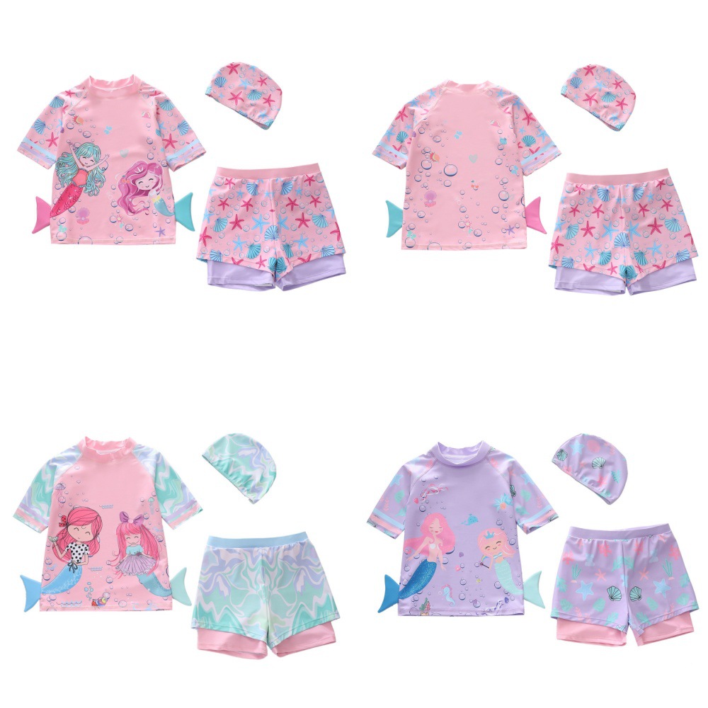 New Children's Swimwear, Two-Piece Mermaid Ruffle Swimsuit for Girls, Available in Large, Medium, and Small Sizes, with Cpc Certification