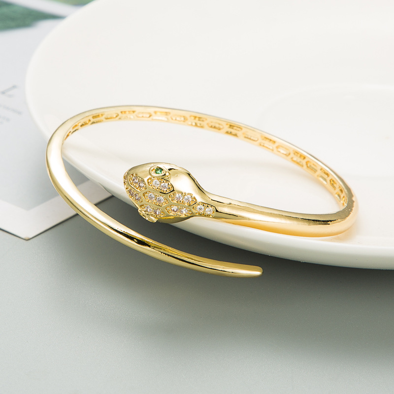 Fashion snake copper zircon open bracelet