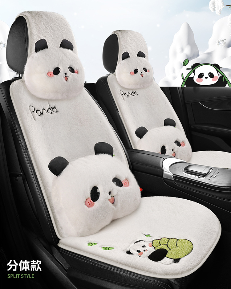 Car Seat Cushion Soft Plush Winter Plush Cute Panda Cartoon Goddess Car Half-Cover Seat Cover Non-Slip Car Mat