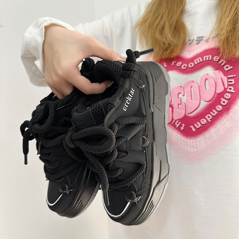 Women's thick-soled increased black bread shoes 2023 new winter casual all-matching daddy shoes couple retro sneaker Women's thick-soled increased black bread shoes 2023 new winter casual all-matching daddy shoes couple retro sneaker