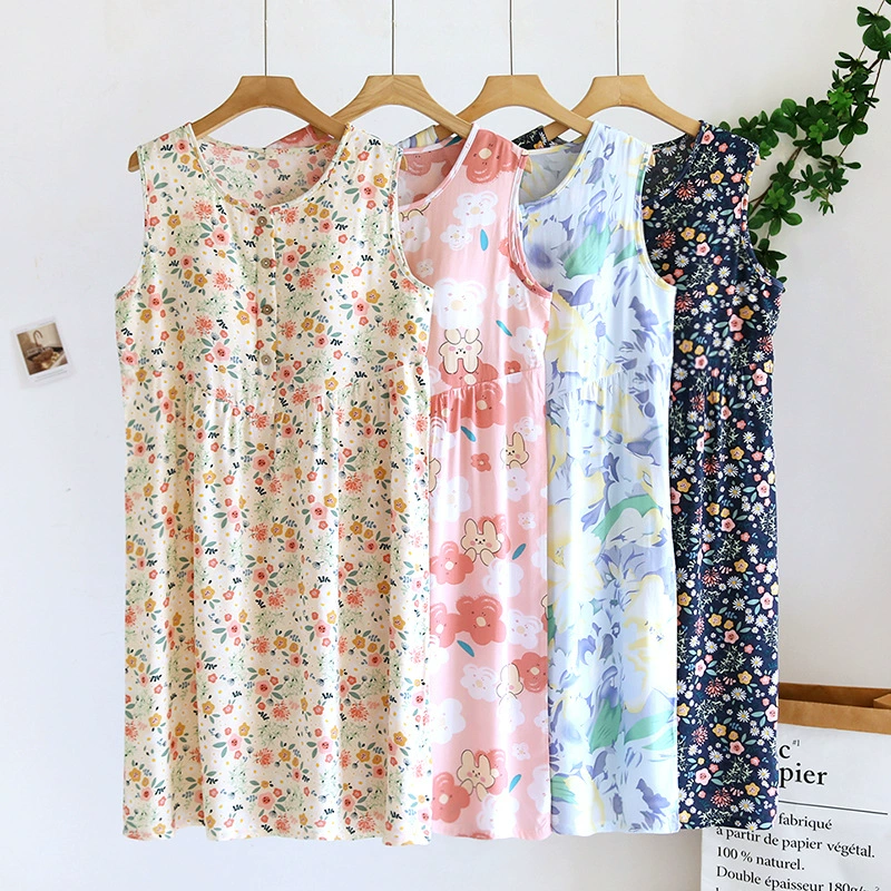 Летний тонкий хлопковый Шелковый жилет без рукавов, ночная рубашка, женское платье из искусственного хлопка с поясом на груди, свободное миди