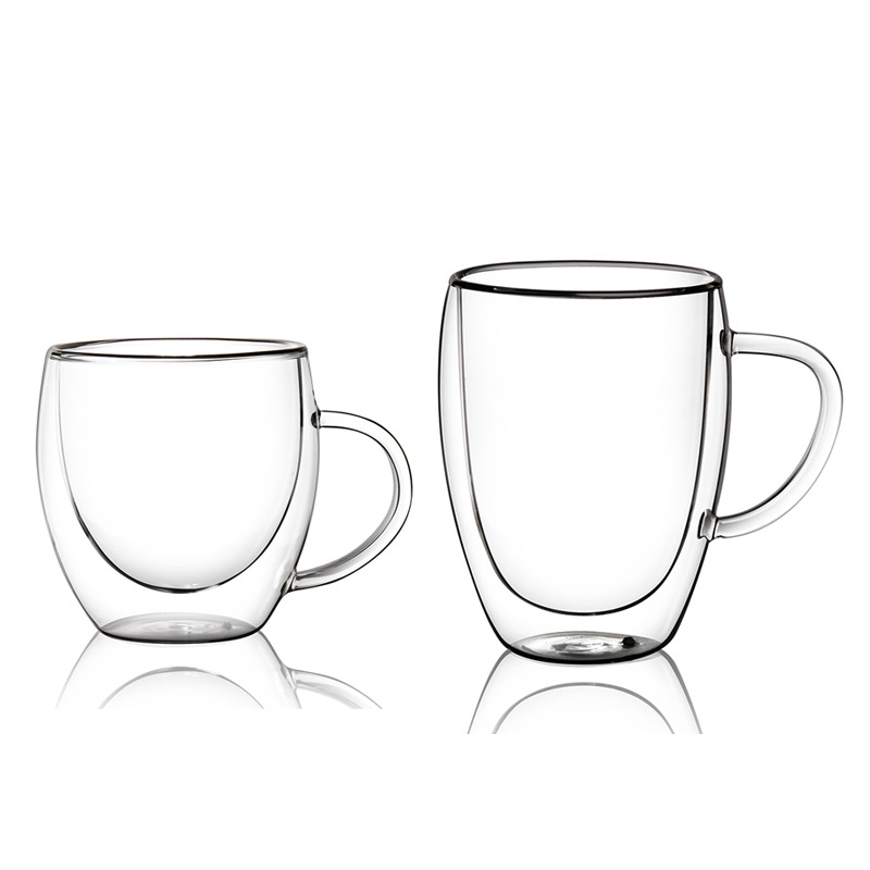 Taza de cristal resistente al calor de la doble-capa con la taza de café transparente de la manija taza fría creativa de la bebida de la leche con ventas directas de la fábrica de la taza de la tapa