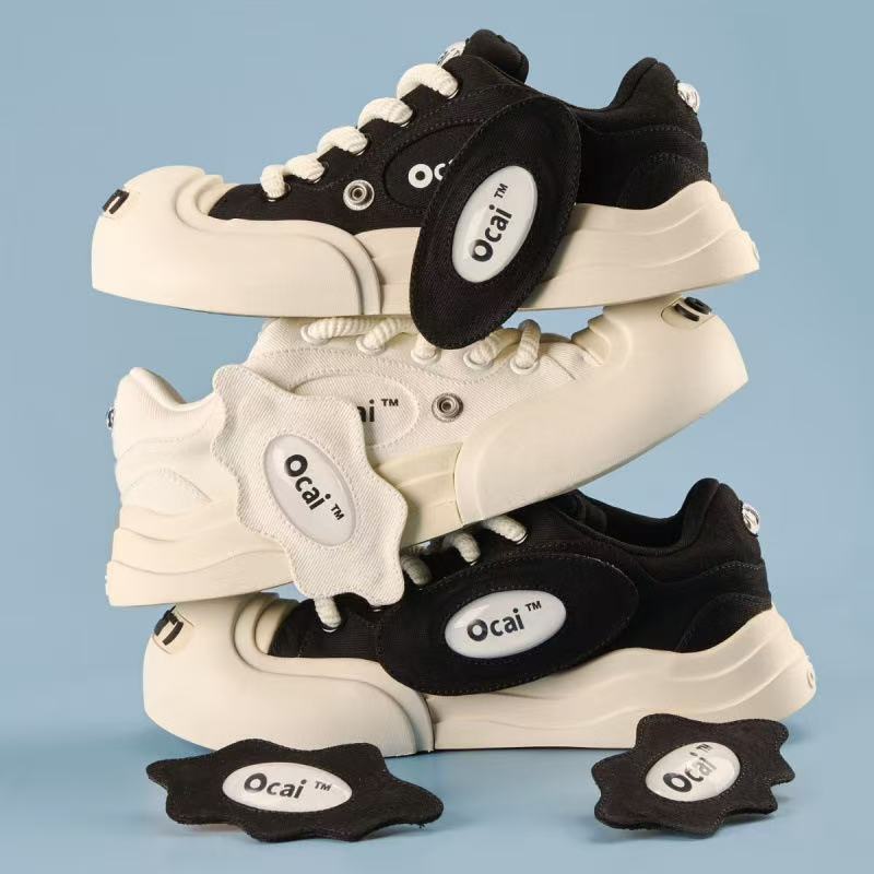 Oc-Aixumamiism Collaboration Light Pink Open Smile Canvas Shoes Thick-Soled Height-Increasing Smiley Face Chunky Shoes Couple Style Trendy