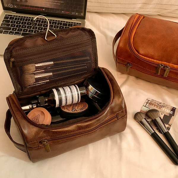 Cross-Border High-End Pu Leather Cosmetic Bag for Women, Large Capacity, Partitioned, Convenient Storage Bag, Travel Waterproof Toiletry Bag