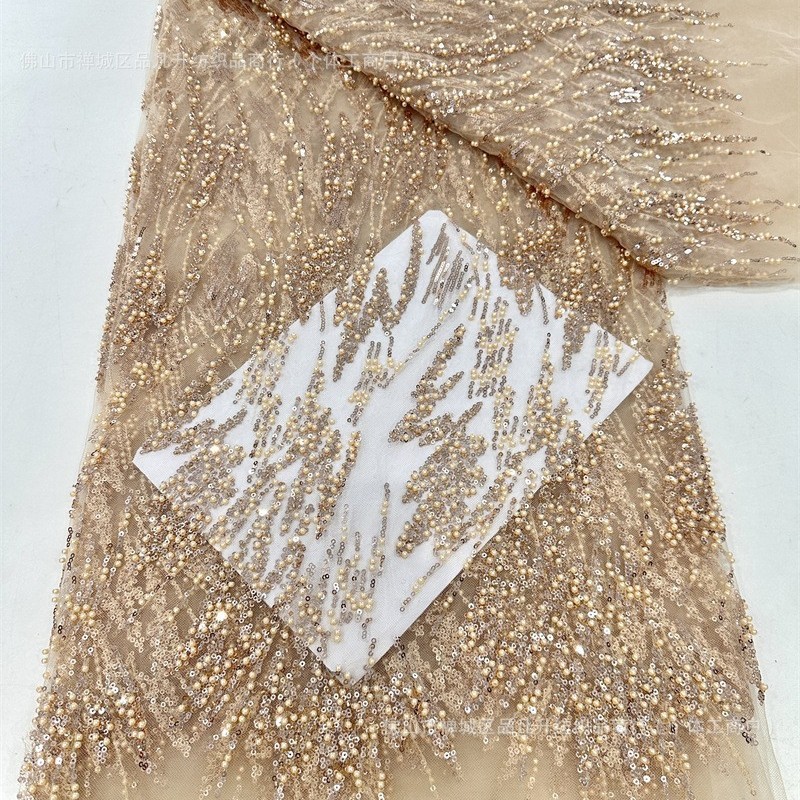 Tejido de bordado de perlas de bollo de moda Gao Ding vestido de boda cena escenario vestido vestido de tela