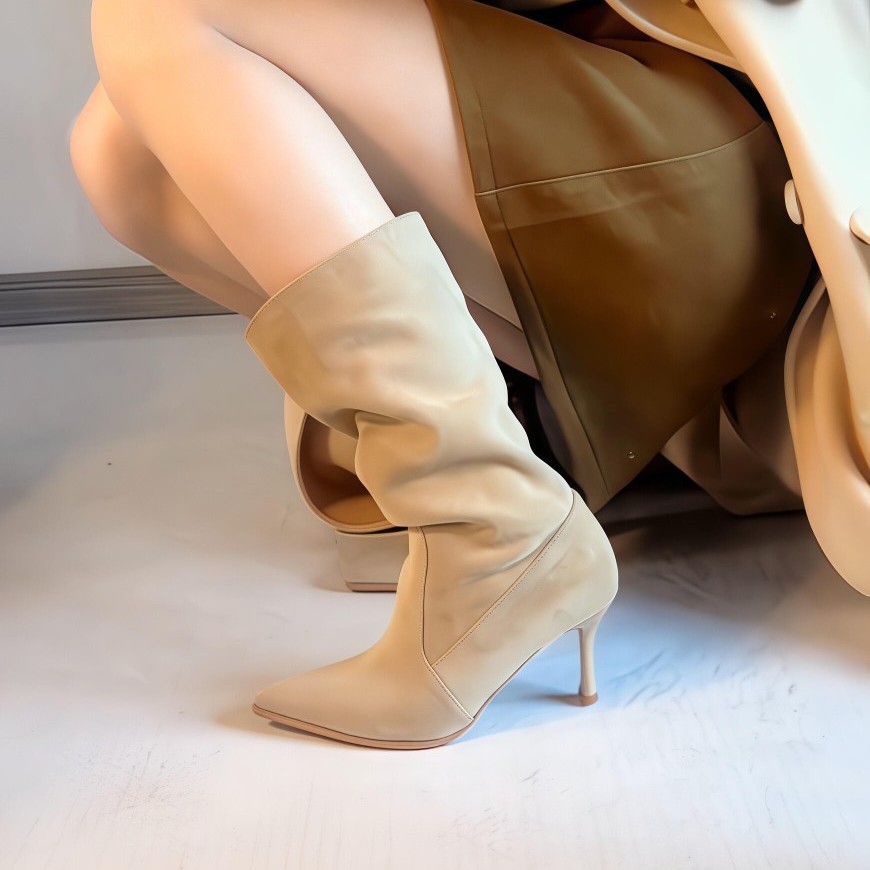 Hot Girl Wide-Leg Boots 2025 New Large-Leg Women's Boots Pointed Toe Stiletto Slimming Look Boots Large Size Over-The-Knee Boots