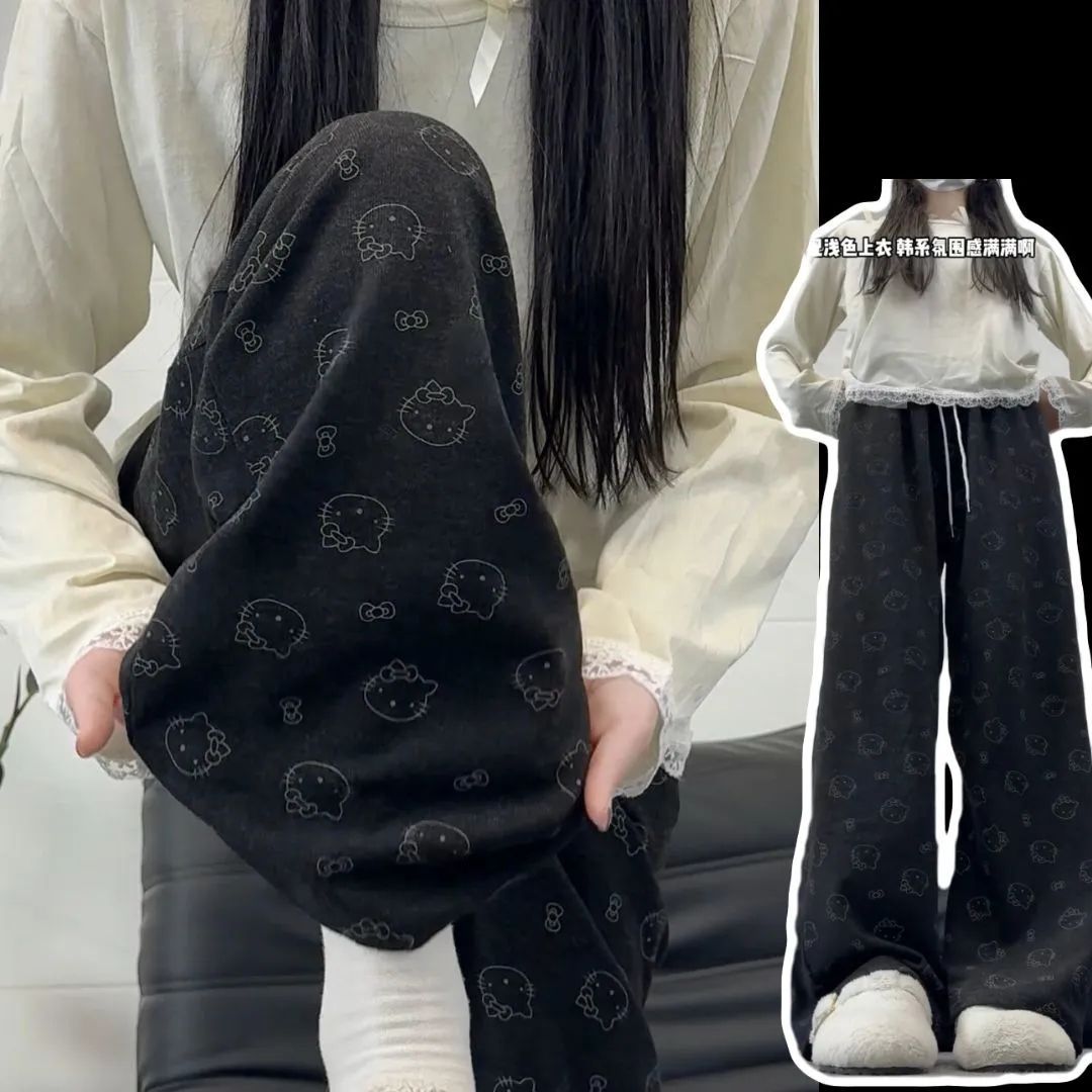 大码200斤印花糯米裤女早春夏季新款垂感显瘦小个子休闲阔腿裤