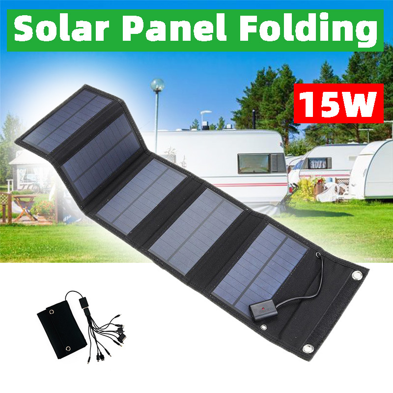 15W 5V USB portable solar panel 5 fold stack bag portable solar cell phone charging kit