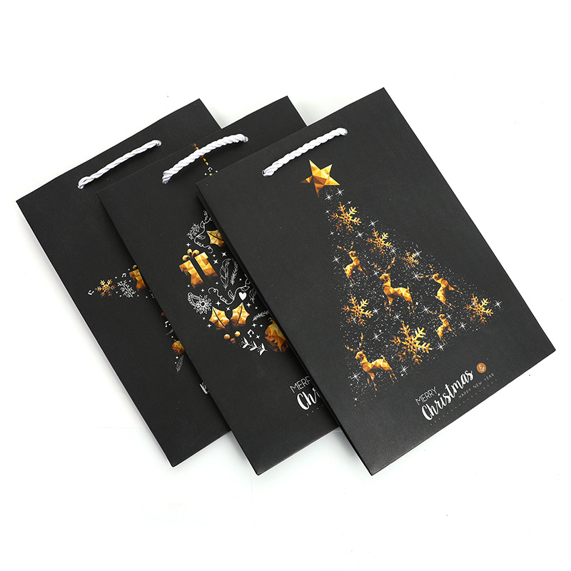 2024款圣诞礼品包装袋黑色主题节日手提袋高档礼袋