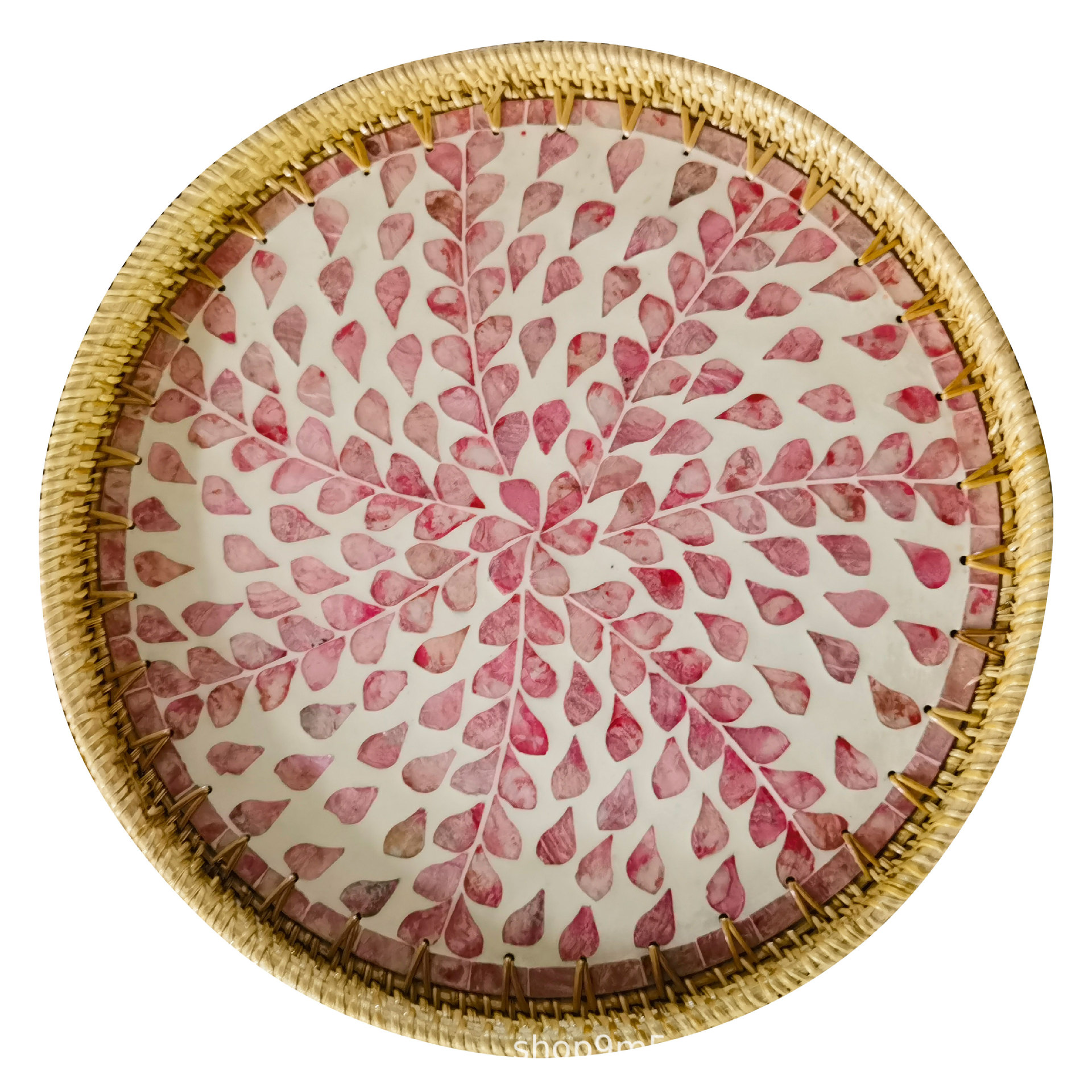 Estilo nórdico hecho a mano mimbre tejida Shell pequeña mesa de café cuadrado sofá pequeño lado pequeño Mesa Redonda mesa de picnic almacenamiento