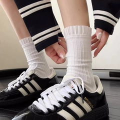 春と秋のバレエスタイル純粋な欲望レースソックスjk白カーフソックス黒ミッドカーフソックス女の子縦縞パイルソックス