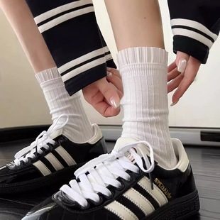 Spring and Autumn Ballet Style Pure Desire Lace Socks Jk White Calf Socks Black Mid-Tube Socks Girl Vertical Striped Slouch Socks