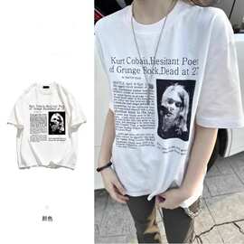 涅百搭衣服槃乐队vintage科特柯像印花重磅短袖