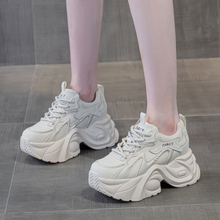 Genuine thick-soled dad shoes for women 2025 autumn and winter new style plus velvet fashionable foot-showing small height increase versatile casual sports shoes