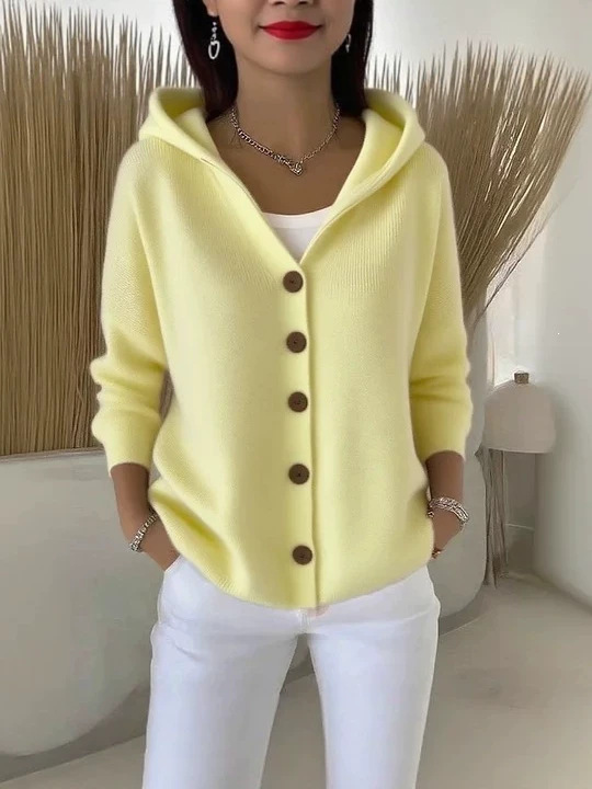 2025 Europa y los Estados Unidos botones de punto con capuchón suéter cardigan nuevo otoño y invierno transfronterizo de color sólido casual moda de mujer