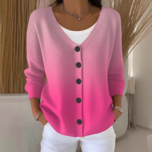 2025新欧美亚马逊新款3D数码印花女士秋冬时尚休闲开衫卫衣v领长