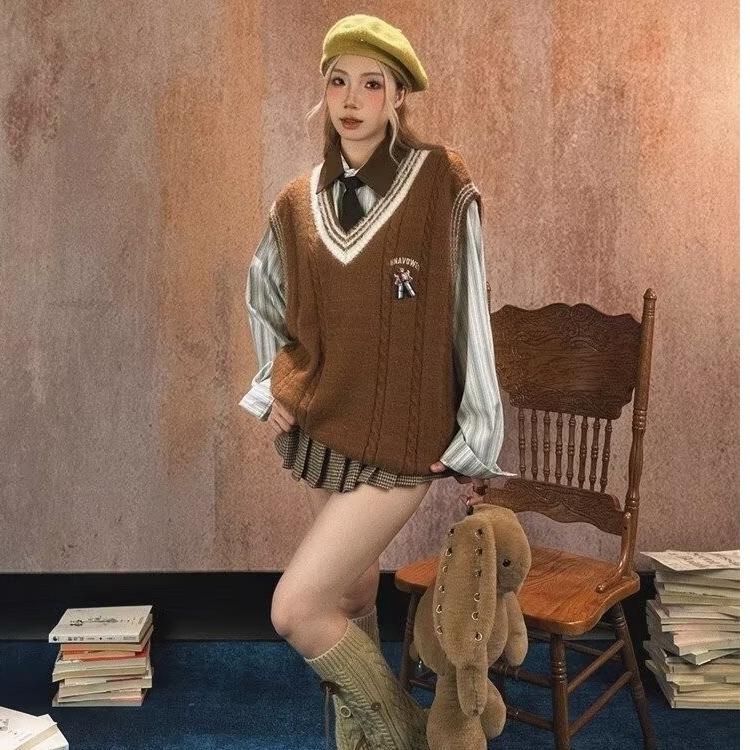 트렌디한 스퀘어 칼라 스탠다드 청소년 패션 신작 하라주쿠 여름 일본식 나비 자수 스트라이프 긴팔 셔츠 배색