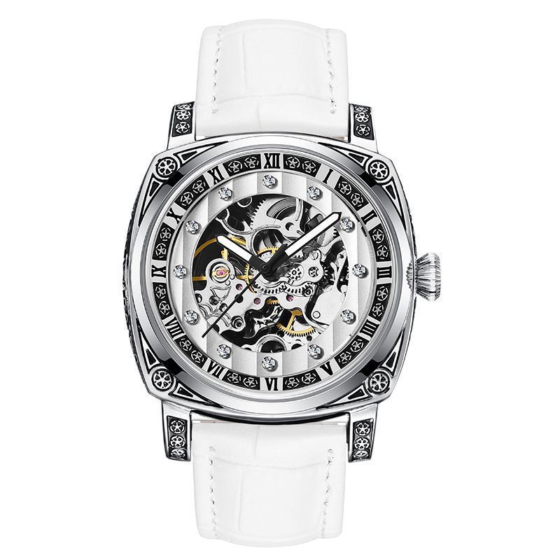 Double-sided hollow women's watch mechanical watch square retro carved Internet celebrity high-end couple watch men's watch belt_voghion.com