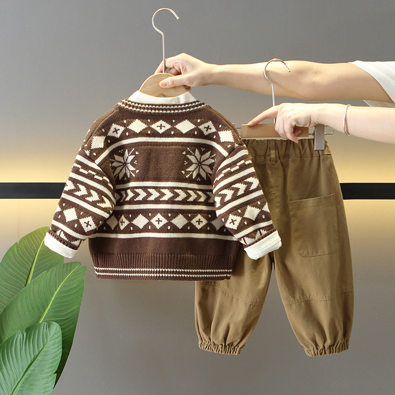 6150 Traje de otoño para niños 2024 Nuevo estilo bebé Versión coreana de primavera y otoño Ropa Suéter para niños Chaqueta de tres piezas