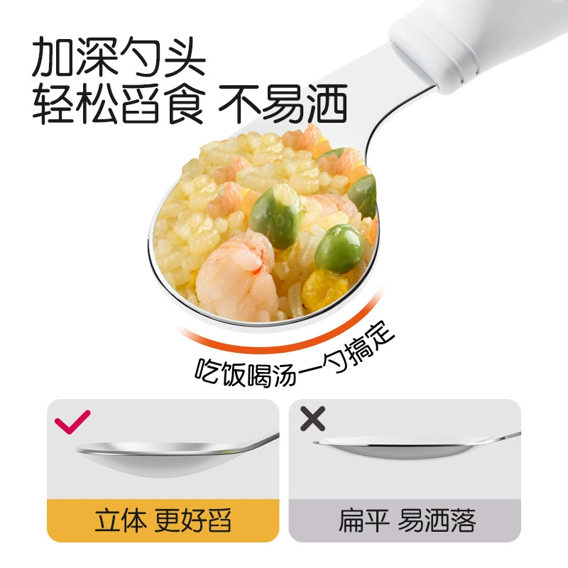 Children's spoon stainless steel, ring, set, silicone tableware for training for feeding