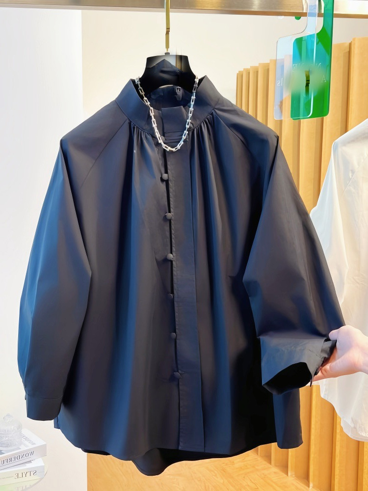 White shirt, long-sleeve for leisure, thermal underwear, city style, bright catchy style, high-quality style, oversize, Chinese style