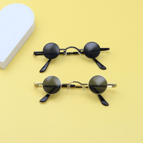 Retro hip-hop round ultra-small frame sunglasses men's and women's frame ins internet celebrity same style personalized small round frame metal sunglasses