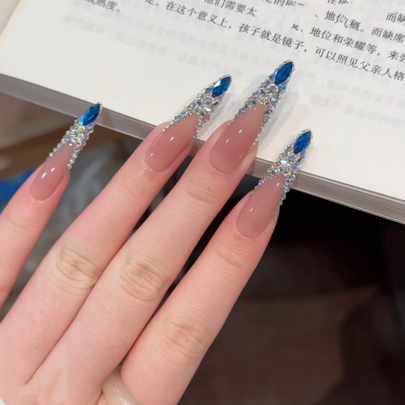 【Sapphire Blue】Handmade Wearable Nails, Collector's Edition, Luxurious Sparkling Diamond Style, Wearable Handmade Nail Stickers 【Sapphire Blue】Handmade Wearable Nails, Collector's Edition, Luxurious Sparkling Diamond Style, Wearable Handmade Nail Stickers