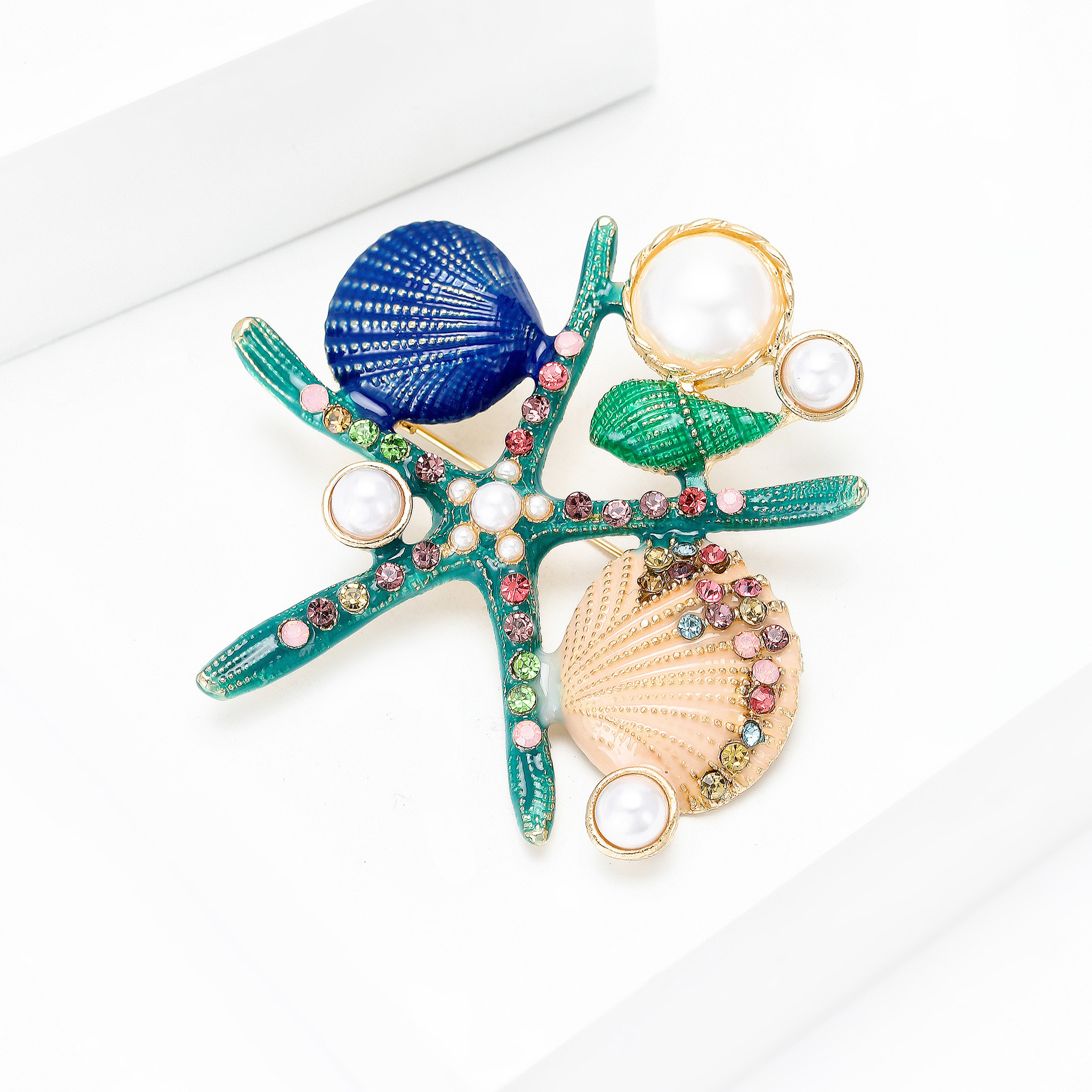 Korean-Style Creative Enamel Oil-Drip Starfish Shell Brooch Alloy Cartoon Marine Life Corsage Personalized Clothing Pin