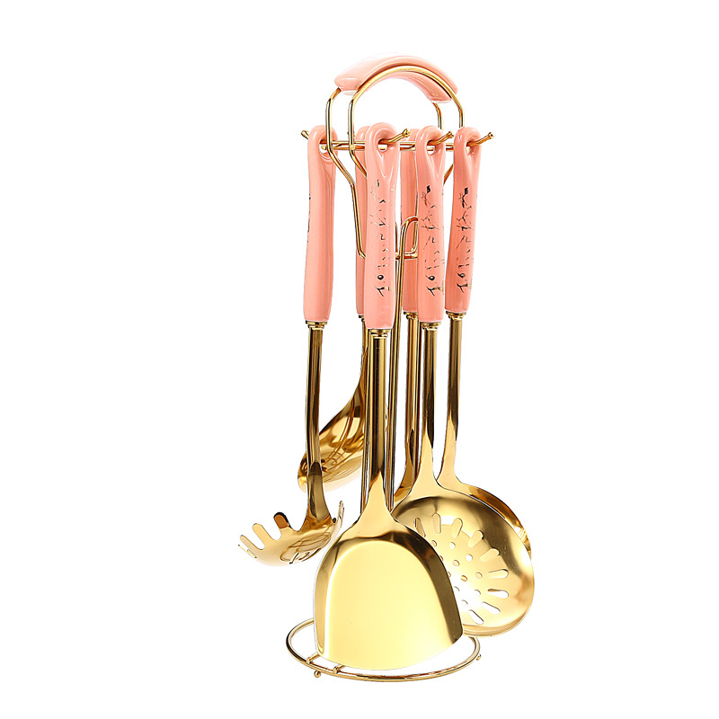 Nórdico engrosada cuchara de sopa de acero inoxidable colador olla pala cerámica utensilios de cocina de siete piezas Set de regalo