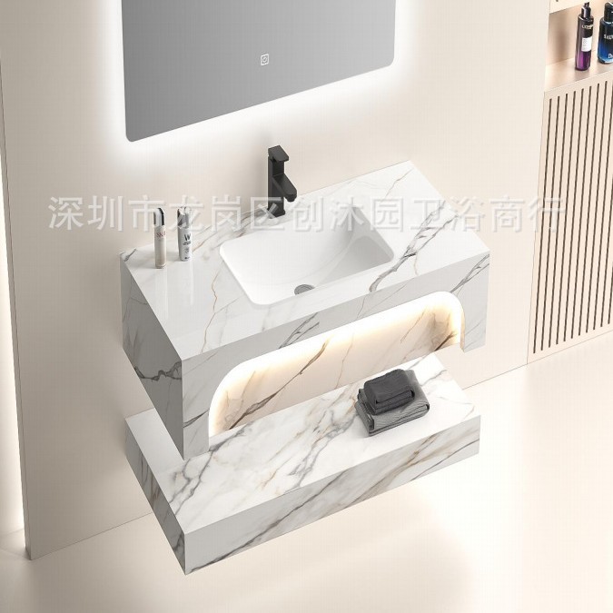gabinete de baño de cerámica de tabla de roca combinado inteligente baño simple moderno lavabo de doble capa lavabo integral lavabo