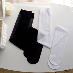 Thin white knee-high socks for women, sheer flesh-colored knee socks, black mid-calf socks, Japanese Lolita white silk socks
