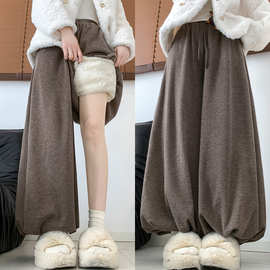 羊羔绒糯米花苞裤裙女高腰加绒加厚灯笼裤裙韩系显瘦慵懒休闲裤子