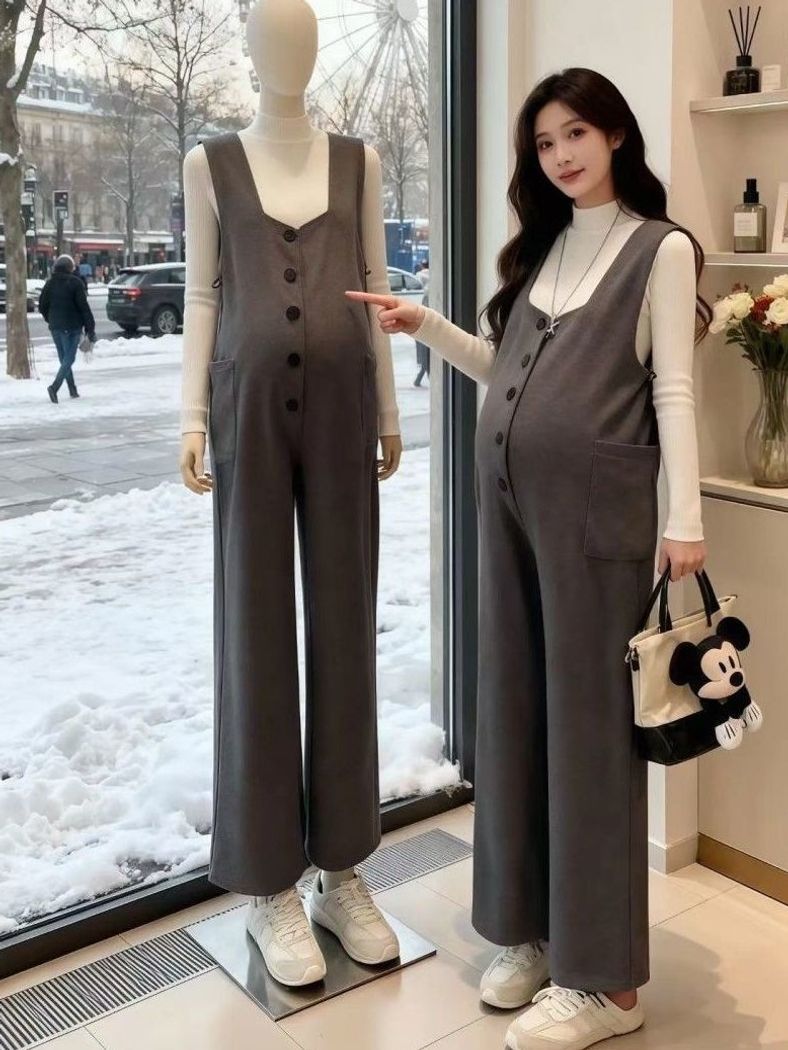 孕妇装秋冬套装孕妈法式穿搭2026新款羊绒加绒加厚保暖大码背带裤